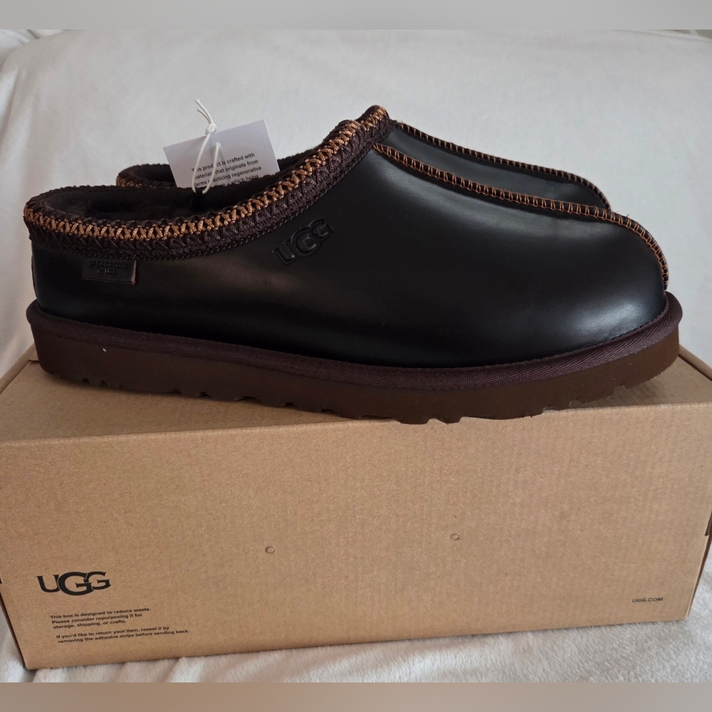 Ugg Mens Classic Tasman Leather Ironwood Brown Slippers Size 11 NIB